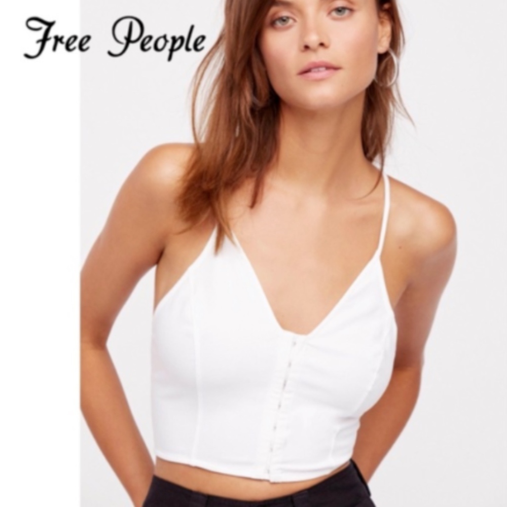 Free People Vest of All V-neck Crop Cami White XS